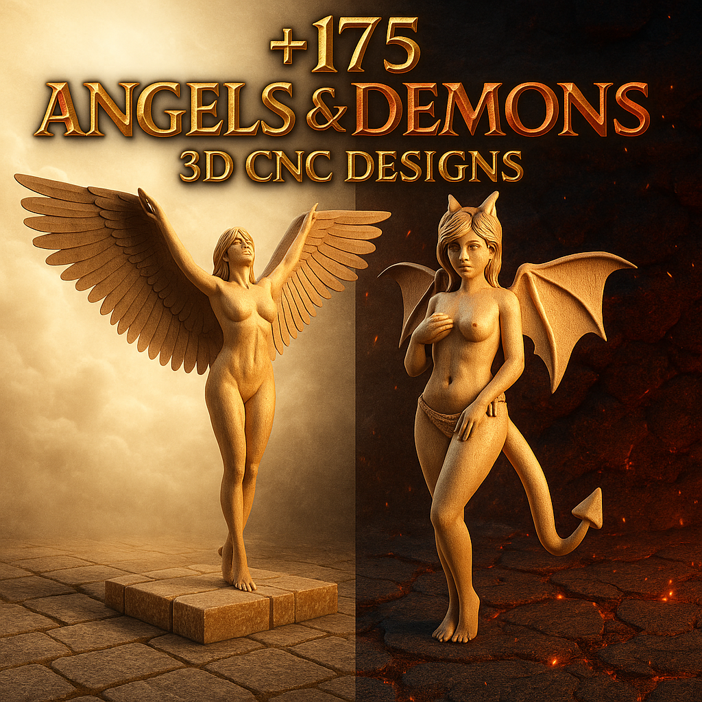 angel stl, demon stl, fantasy cnc, mythical stl, wings cnc, gothic carving, nsfw stl, 3d character stl, cnc statue, stl fantasy pack, cnc figure, cnc mythology, succubus stl, angel demon bundle, cnc fantasy art
