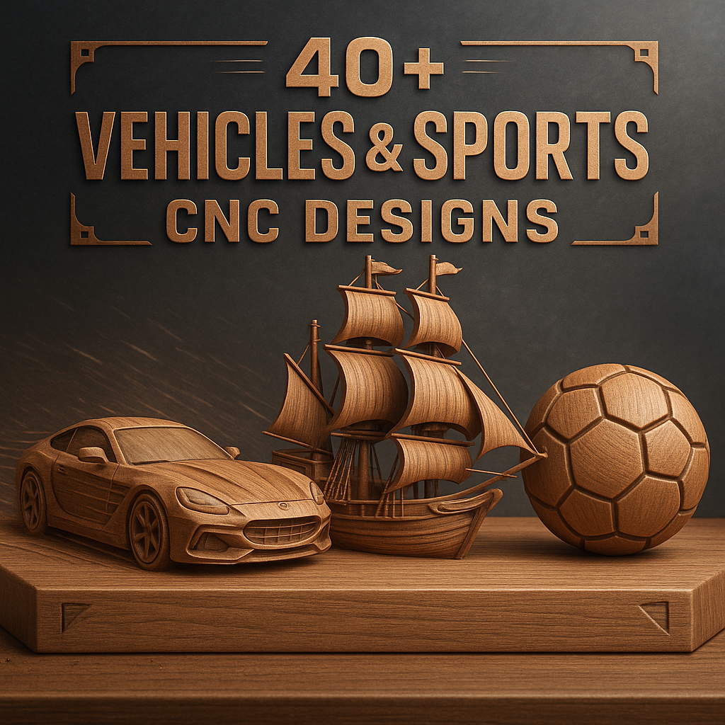vehicle stl, car cnc files, sports cnc pack, ship stl, cnc sports designs, motorcycle stl, cnc trophy stl, boat cnc design, racing cnc art, truck stl file, automotive cnc bundle, cnc relief cars, cnc ball stl, sports icons stl, cnc workshop pack